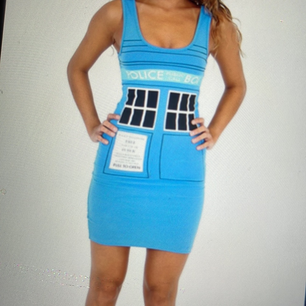🐆 Dr Who Tardis Police Public Call Box bodycon dress NWT